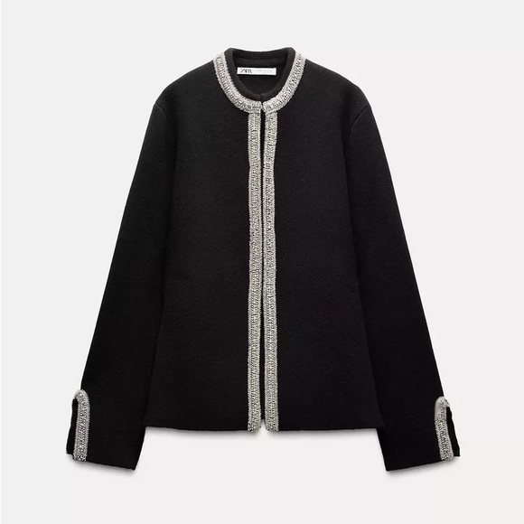 NWT Zara Jacket | ZARA 100% WOOL BEADED CARDIGAN/ JACKET (Size: M) - Picture 2 of 16